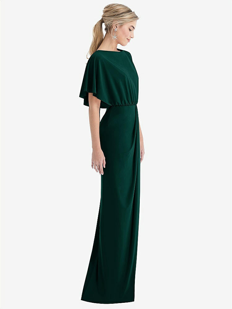 【STYLE: TH045】Open-Back Three-Quarter Sleeve Draped Tulip Skirt Maxi Dress【COLOR: Evergreen】