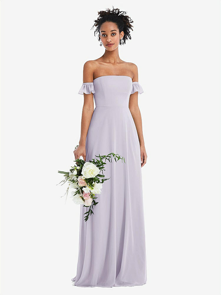 【STYLE: TH046】Off-the-Shoulder Ruffle Cuff Sleeve Chiffon Maxi Dress【COLOR: Moondance】