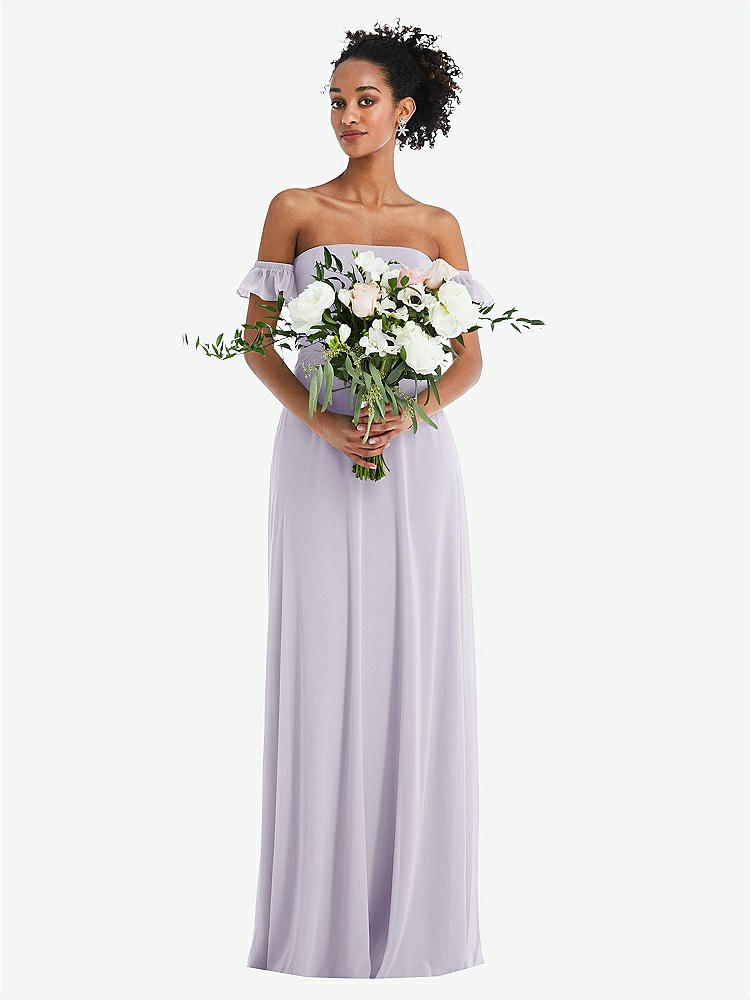 【STYLE: TH046】Off-the-Shoulder Ruffle Cuff Sleeve Chiffon Maxi Dress【COLOR: Moondance】