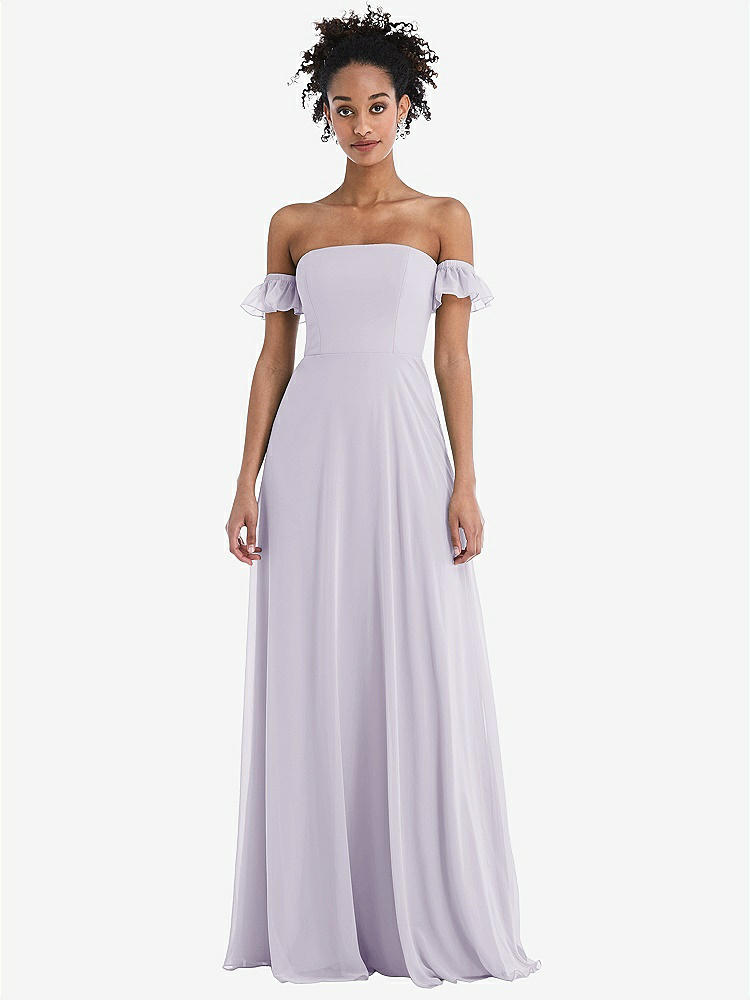 【STYLE: TH046】Off-the-Shoulder Ruffle Cuff Sleeve Chiffon Maxi Dress【COLOR: Moondance】