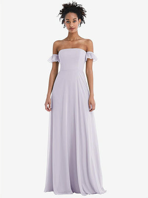 【NEW】【STYLE: TH046】オフショルダー フリル カフ 袖 シフォン マキシ ドレス【COLOR: Moondance】【SIZE: 00-30W】