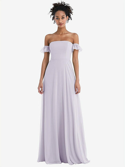【STYLE: TH046】Off-the-Shoulder Ruffle Cuff Sleeve Chiffon Maxi Dress【COLOR: Moondance】
