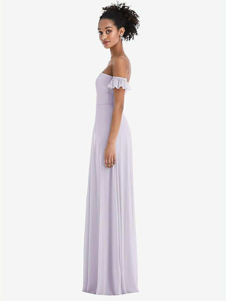 【STYLE: TH046】Off-the-Shoulder Ruffle Cuff Sleeve Chiffon Maxi Dress【COLOR: Moondance】