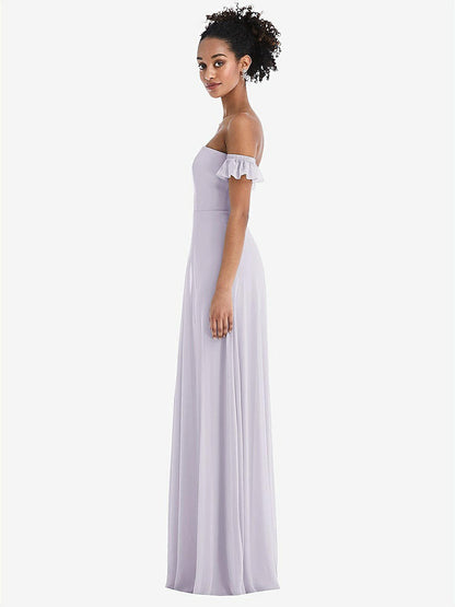 【STYLE: TH046】Off-the-Shoulder Ruffle Cuff Sleeve Chiffon Maxi Dress【COLOR: Moondance】