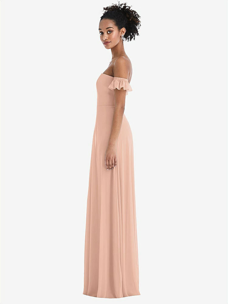 【NEW】【STYLE: TH046】オフショルダー フリル カフ 袖 シフォン マキシ ドレス【COLOR: Pale Peach】【SIZE: 00-30W】