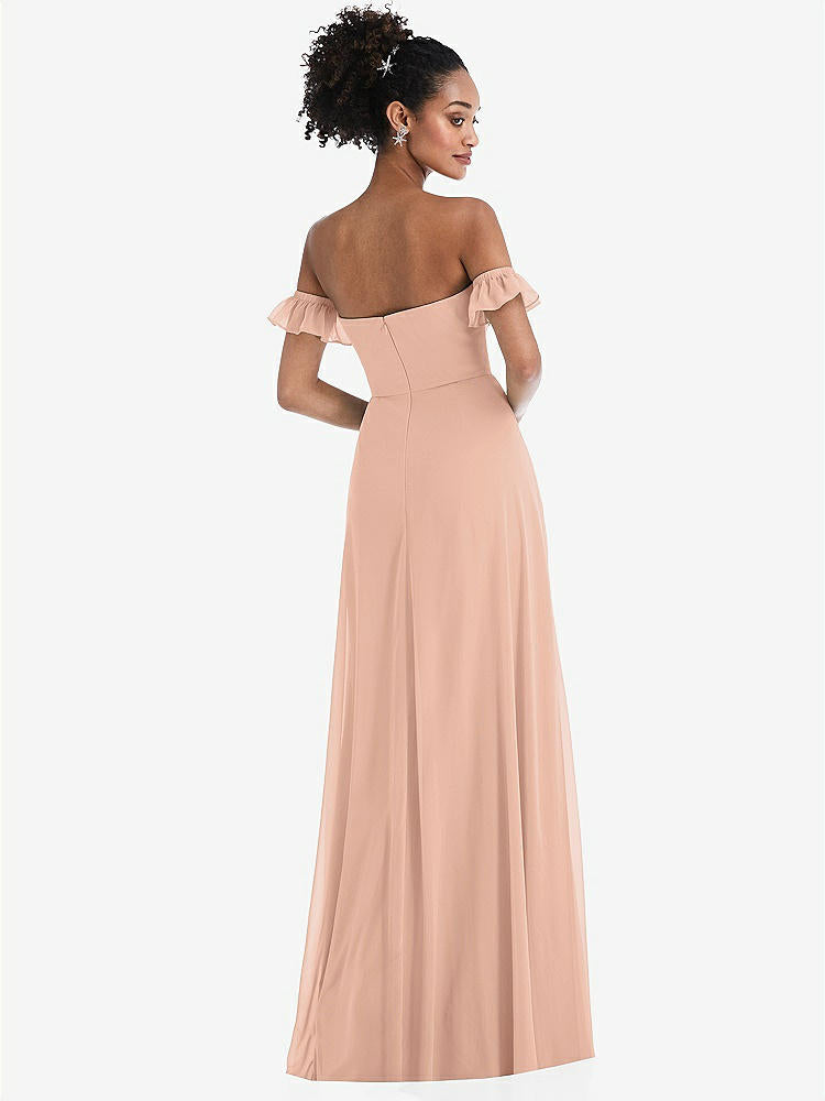 【NEW】【STYLE: TH046】オフショルダー フリル カフ 袖 シフォン マキシ ドレス【COLOR: Pale Peach】【SIZE: 00-30W】