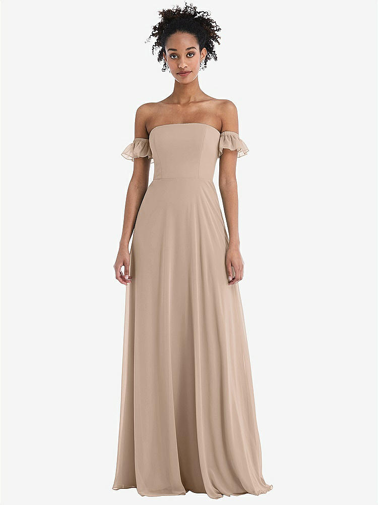 【STYLE: TH046】Off-the-Shoulder Ruffle Cuff Sleeve Chiffon Maxi Dress【COLOR: Topaz】