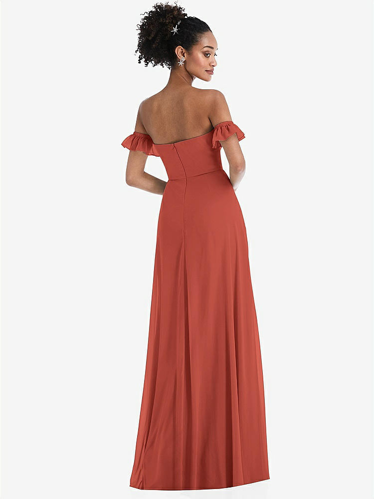 【STYLE: TH046】Off-the-Shoulder Ruffle Cuff Sleeve Chiffon Maxi Dress【COLOR: Amber Sunset】