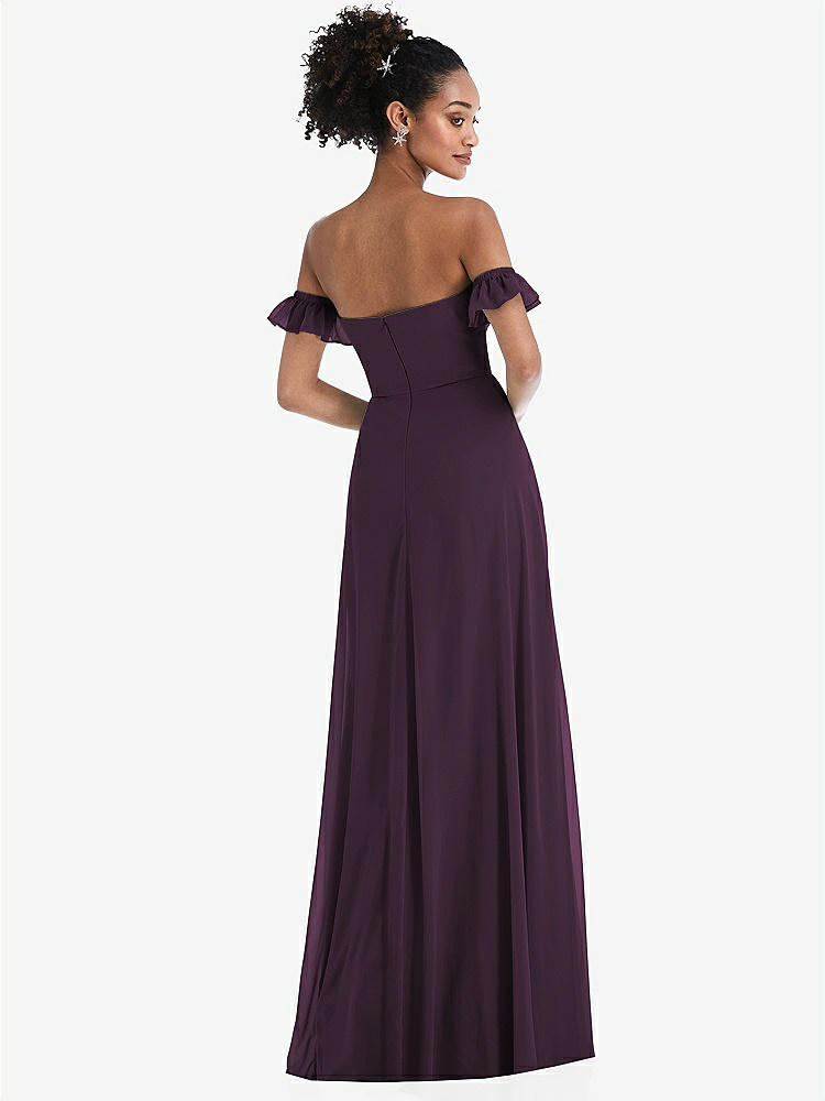 【NEW】【STYLE: TH046】オフショルダー フリル カフ 袖 シフォン マキシ ドレス【COLOR: Aubergine】【SIZE: 00-30W】