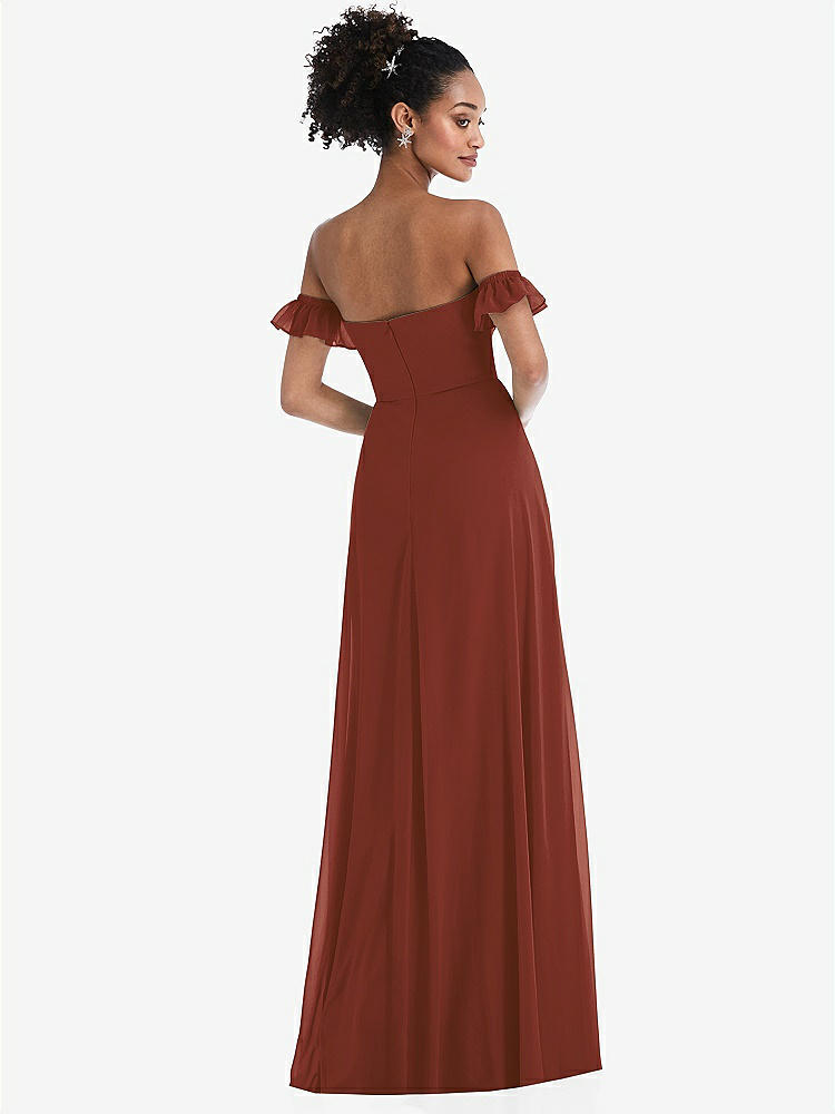 【STYLE: TH046】Off-the-Shoulder Ruffle Cuff Sleeve Chiffon Maxi Dress【COLOR: Auburn Moon】