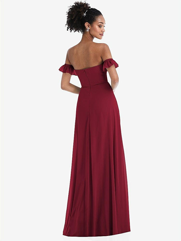 【STYLE: TH046】Off-the-Shoulder Ruffle Cuff Sleeve Chiffon Maxi Dress【COLOR: Burgundy】