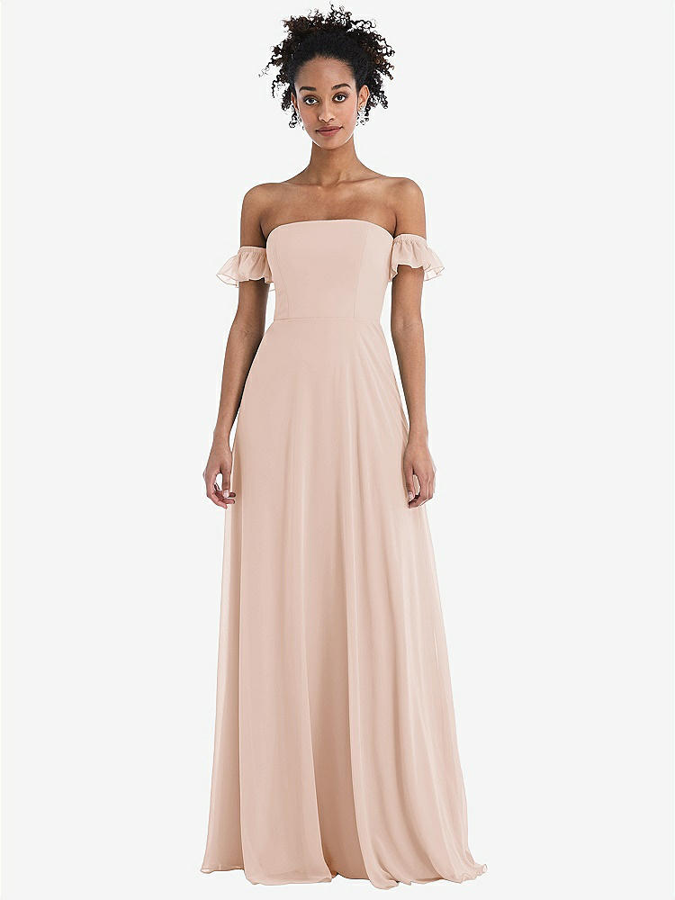 【NEW】【STYLE: TH046】オフショルダー フリル カフ 袖 シフォン マキシ ドレス【COLOR: Cameo】【SIZE: 00-30W】