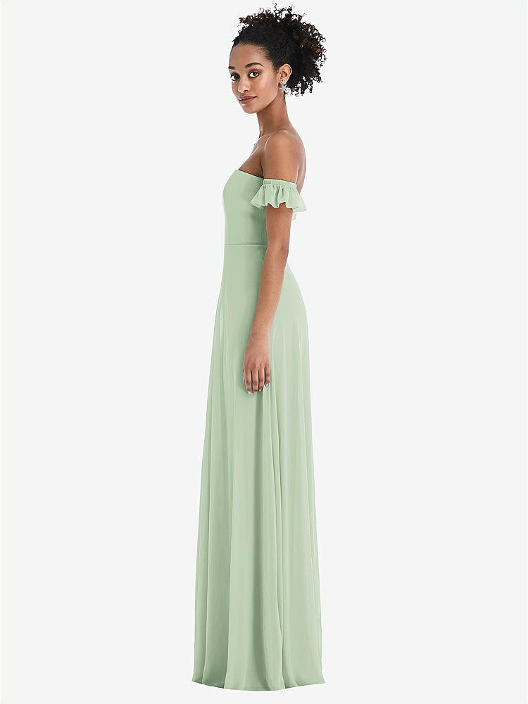 【STYLE: TH046】Off-the-Shoulder Ruffle Cuff Sleeve Chiffon Maxi Dress【COLOR: Celadon】