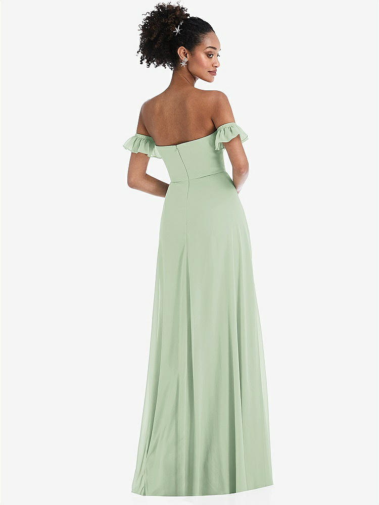 【STYLE: TH046】Off-the-Shoulder Ruffle Cuff Sleeve Chiffon Maxi Dress【COLOR: Celadon】