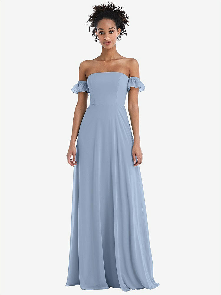 【NEW】【STYLE: TH046】オフショルダー フリル カフ 袖 シフォン マキシ ドレス【COLOR: Cloudy】【SIZE: 00-30W】