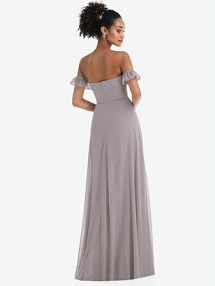 【STYLE: TH046】Off-the-Shoulder Ruffle Cuff Sleeve Chiffon Maxi Dress【COLOR: Cashmere Gray】
