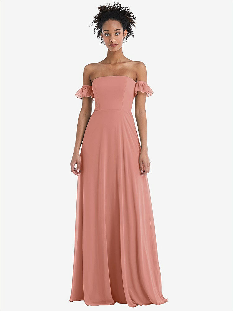 【NEW】【STYLE: TH046】オフショルダー フリル カフ 袖 シフォン マキシ ドレス【COLOR: Desert Rose】【SIZE: 00-30W】