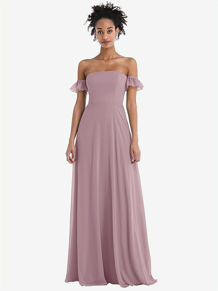 【NEW】【STYLE: TH046】オフショルダー フリル カフ 袖 シフォン マキシ ドレス【COLOR: Dusty Rose】【SIZE: 00-30W】