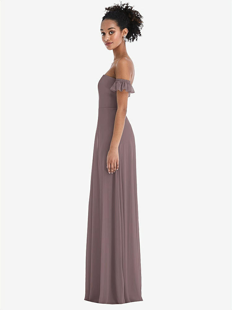 【STYLE: TH046】Off-the-Shoulder Ruffle Cuff Sleeve Chiffon Maxi Dress【COLOR: French Truffle】