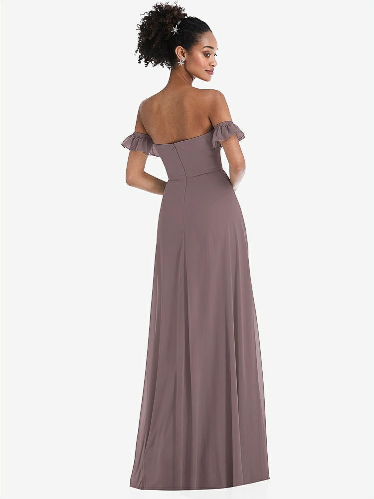 【STYLE: TH046】Off-the-Shoulder Ruffle Cuff Sleeve Chiffon Maxi Dress【COLOR: French Truffle】