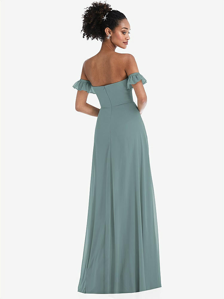 【NEW】【STYLE: TH046】オフショルダー フリル カフ 袖 シフォン マキシ ドレス【COLOR: Icelandic】【SIZE: 00-30W】