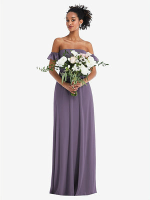 【NEW】【STYLE: TH046】オフショルダー フリル カフ 袖 シフォン マキシ ドレス【COLOR: Lavender】【SIZE: 00-30W】