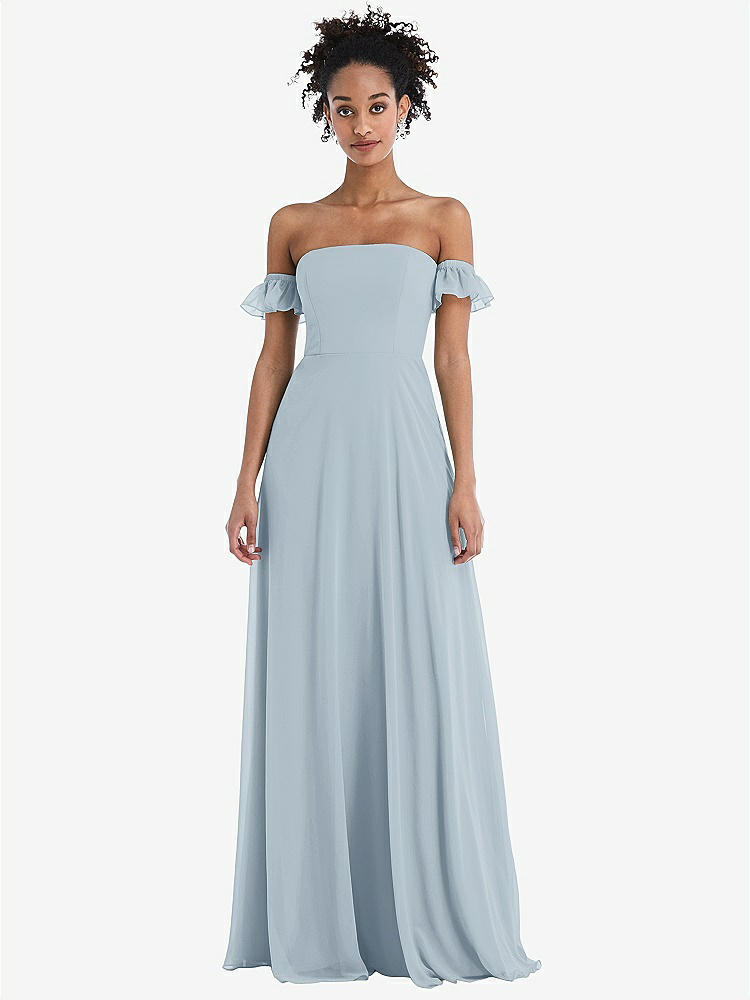 【NEW】【STYLE: TH046】オフショルダー フリル カフ 袖 シフォン マキシ ドレス【COLOR: Mist】【SIZE: 00-30W】