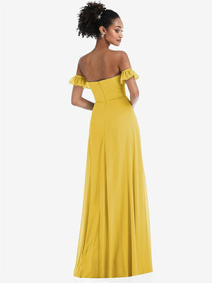 【NEW】【STYLE: TH046】オフショルダー フリル カフ 袖 シフォン マキシ ドレス【COLOR: Marigold】【SIZE: 00-30W】