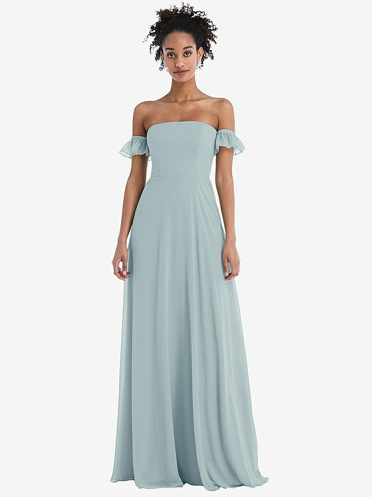 【NEW】【STYLE: TH046】オフショルダー フリル カフ 袖 シフォン マキシ ドレス【COLOR: Morning Sky】【SIZE: 00-30W】