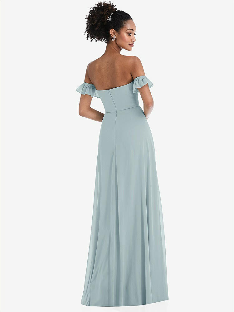 【NEW】【STYLE: TH046】オフショルダー フリル カフ 袖 シフォン マキシ ドレス【COLOR: Morning Sky】【SIZE: 00-30W】