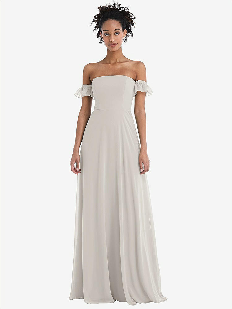 【NEW】【STYLE: TH046】オフショルダー フリル カフ 袖 シフォン マキシ ドレス【COLOR: Oyster】【SIZE: 00-30W】