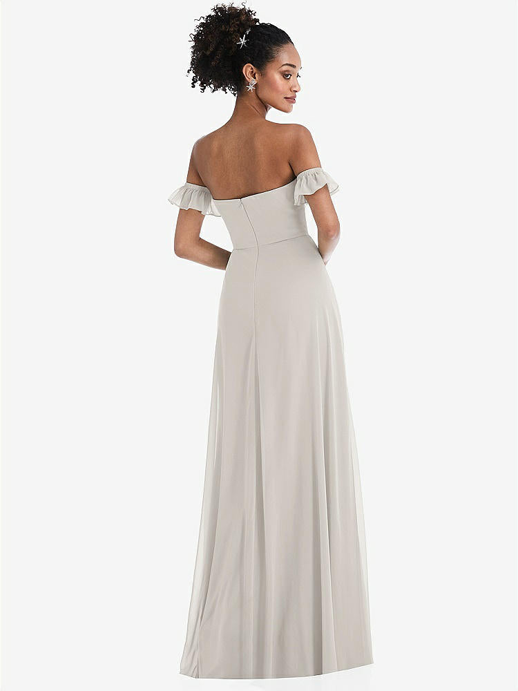 【NEW】【STYLE: TH046】オフショルダー フリル カフ 袖 シフォン マキシ ドレス【COLOR: Oyster】【SIZE: 00-30W】