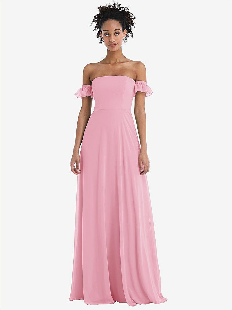 【NEW】【STYLE: TH046】オフショルダー フリル カフ 袖 シフォン マキシ ドレス【COLOR: Peony Pink】【SIZE: 00-30W】