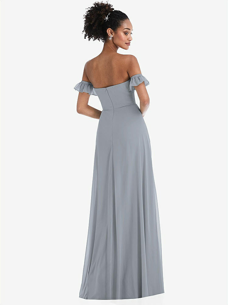 【STYLE: TH046】Off-the-Shoulder Ruffle Cuff Sleeve Chiffon Maxi Dress【COLOR: Platinum】