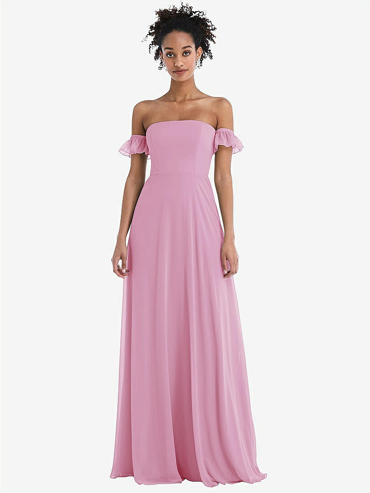 【NEW】【STYLE: TH046】オフショルダー フリル カフ 袖 シフォン マキシ ドレス【COLOR: Powder Pink】【SIZE: 00-30W】