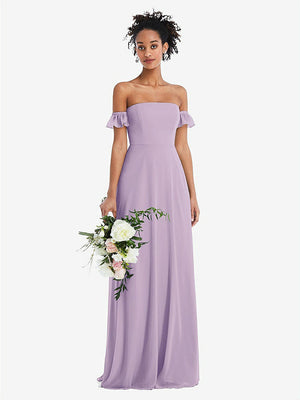 【NEW】【STYLE: TH046】オフショルダー フリル カフ 袖 シフォン マキシ ドレス【COLOR: Pale Purple】【SIZE: 00-30W】