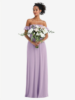【NEW】【STYLE: TH046】オフショルダー フリル カフ 袖 シフォン マキシ ドレス【COLOR: Pale Purple】【SIZE: 00-30W】