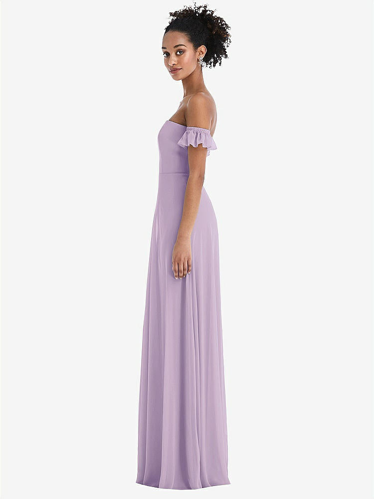 【NEW】【STYLE: TH046】オフショルダー フリル カフ 袖 シフォン マキシ ドレス【COLOR: Pale Purple】【SIZE: 00-30W】