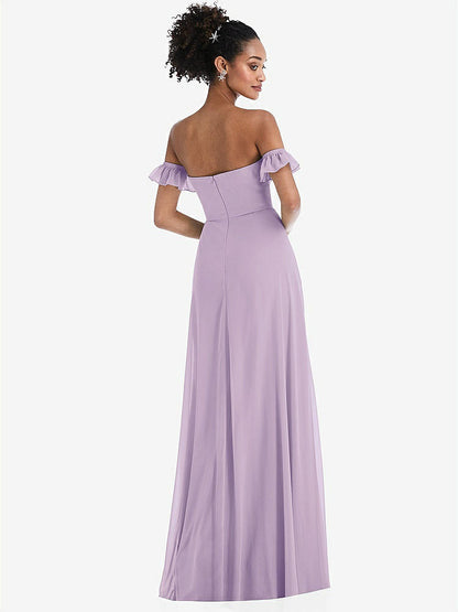 【NEW】【STYLE: TH046】オフショルダー フリル カフ 袖 シフォン マキシ ドレス【COLOR: Pale Purple】【SIZE: 00-30W】