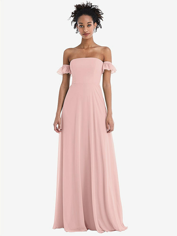 【NEW】【STYLE: TH046】オフショルダー フリル カフ 袖 シフォン マキシ ドレス【COLOR: Rose - PANTONE Rose Quartz】【SIZE: 00-30W】