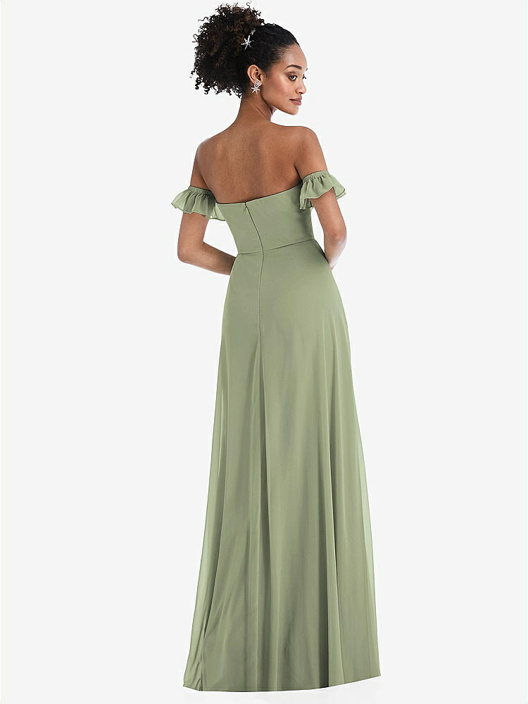 【STYLE: TH046】Off-the-Shoulder Ruffle Cuff Sleeve Chiffon Maxi Dress【COLOR: Sage】