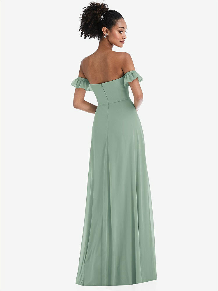 【STYLE: TH046】Off-the-Shoulder Ruffle Cuff Sleeve Chiffon Maxi Dress【COLOR: Seagrass】