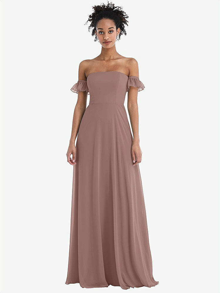 【STYLE: TH046】Off-the-Shoulder Ruffle Cuff Sleeve Chiffon Maxi Dress【COLOR: Sienna】