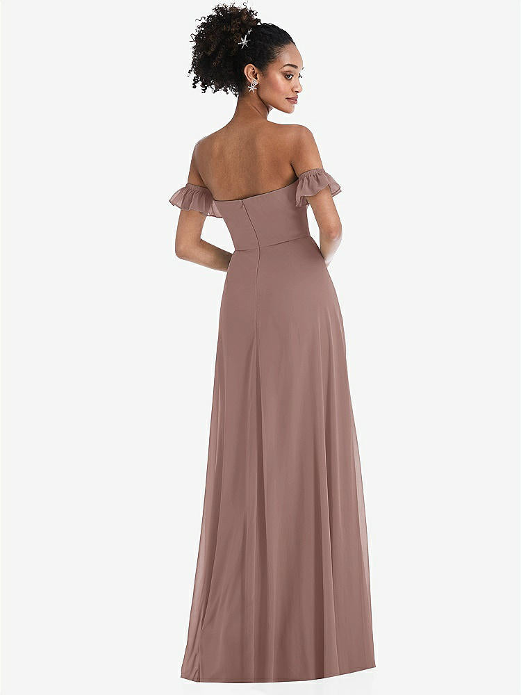 【STYLE: TH046】Off-the-Shoulder Ruffle Cuff Sleeve Chiffon Maxi Dress【COLOR: Sienna】