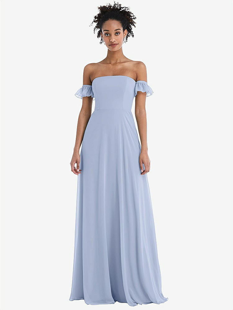 【NEW】【STYLE: TH046】オフショルダー フリル カフ 袖 シフォン マキシ ドレス【COLOR: Sky Blue】【SIZE: 00-30W】