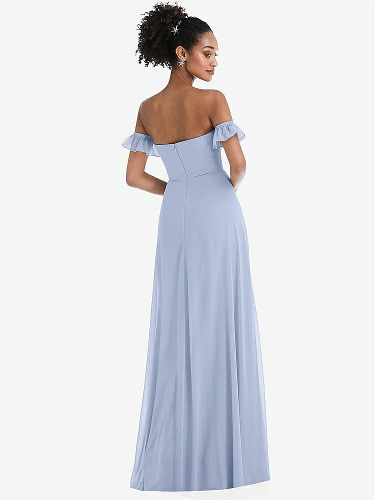 【NEW】【STYLE: TH046】オフショルダー フリル カフ 袖 シフォン マキシ ドレス【COLOR: Sky Blue】【SIZE: 00-30W】