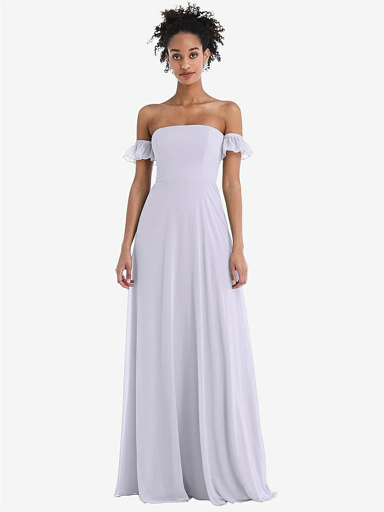 【STYLE: TH046】Off-the-Shoulder Ruffle Cuff Sleeve Chiffon Maxi Dress【COLOR: Silver Dove】