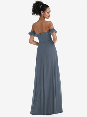 【NEW】【STYLE: TH046】オフショルダー フリル カフ 袖 シフォン マキシ ドレス【COLOR: Silverstone】【SIZE: 00-30W】