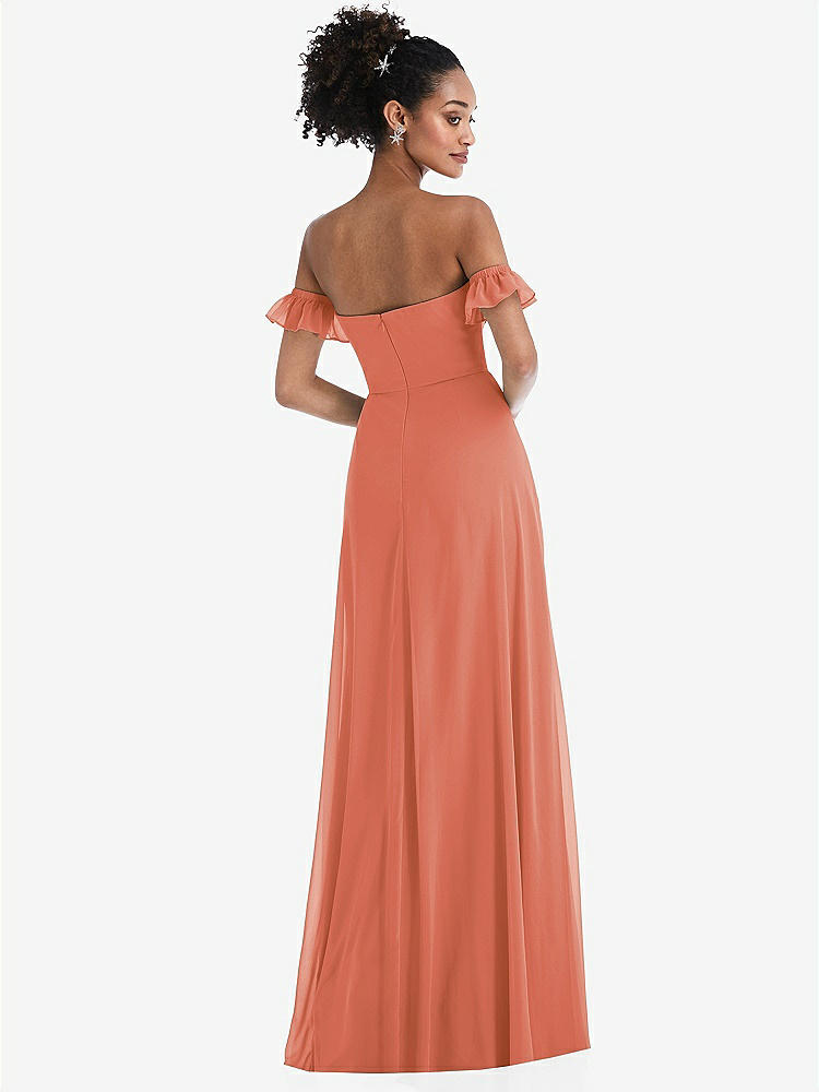 【STYLE: TH046】Off-the-Shoulder Ruffle Cuff Sleeve Chiffon Maxi Dress【COLOR: Terracotta Copper】