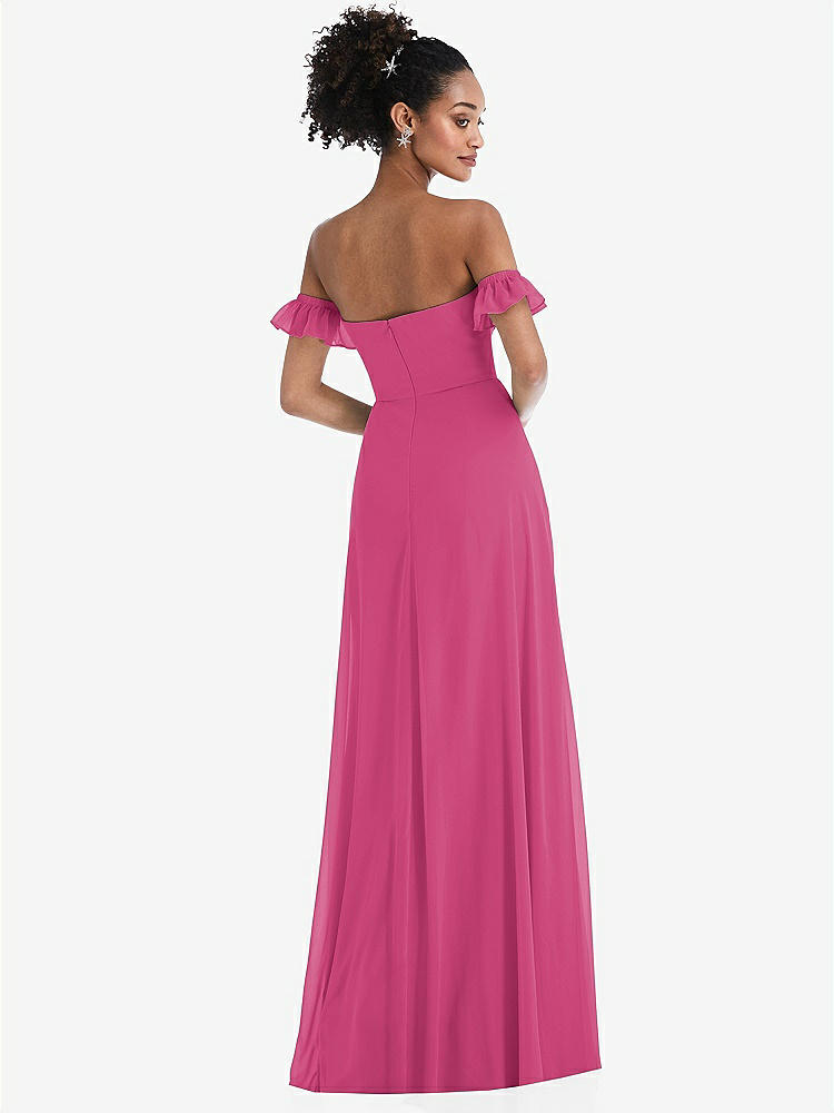 【NEW】【STYLE: TH046】オフショルダー フリル カフ 袖 シフォン マキシ ドレス【COLOR: Tea Rose】【SIZE: 00-30W】